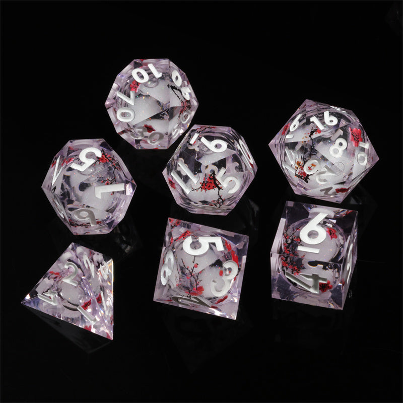 Handmade Sharp Edges Resin Dnd DIce Set-Red fallen plum