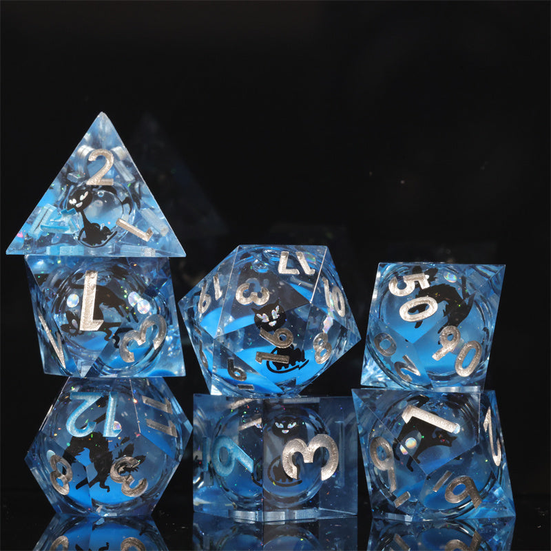 Black Cat Maze Handmade Sharp Edge 7 Piece Dice Set