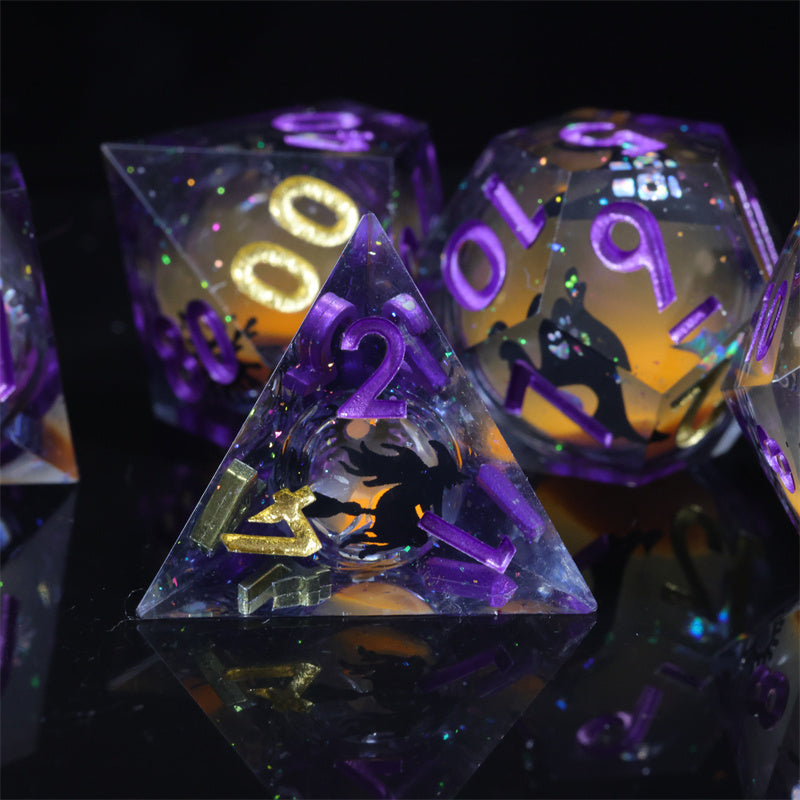 Dark Witch Handmade Sharp Edge 7 Piece Dice Set