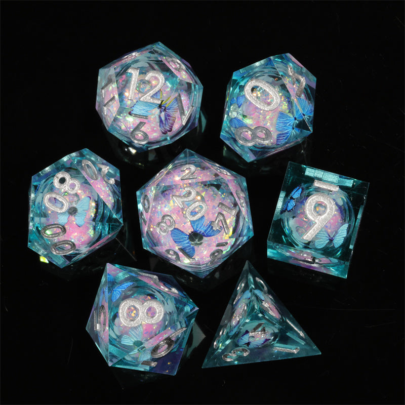 Butterfly Handmade Sharp Edge 7 Piece Dice Set