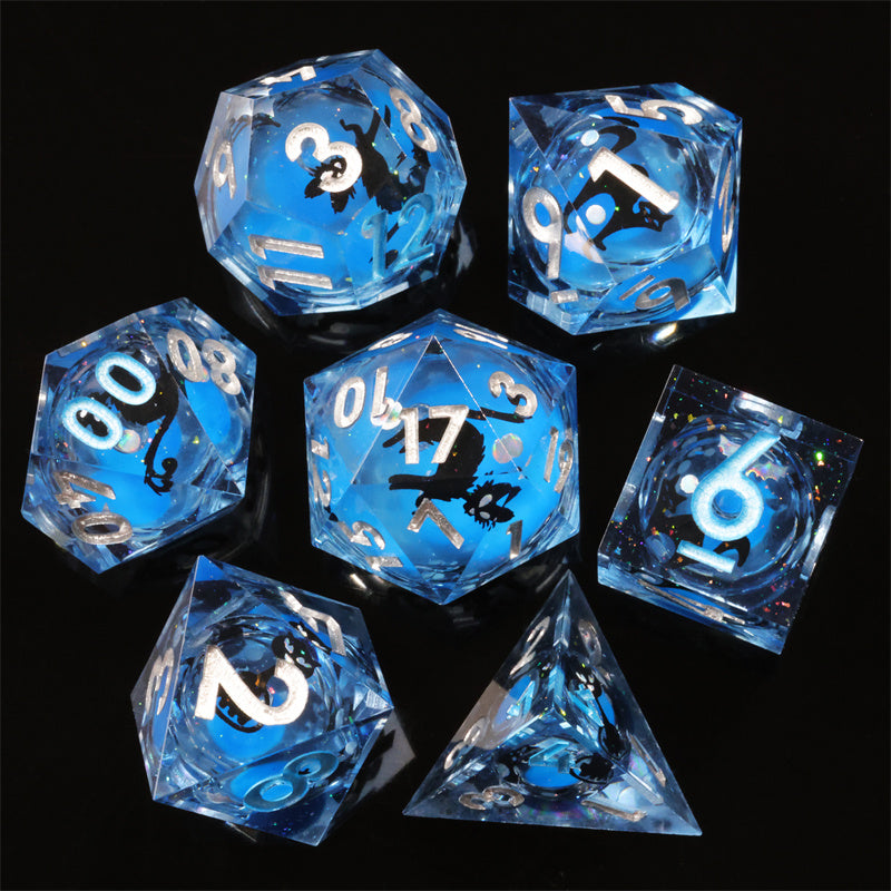 Black Cat Maze Handmade Sharp Edge 7 Piece Dice Set