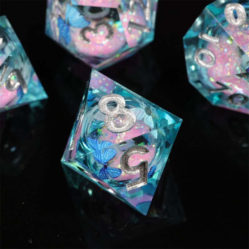 Butterfly Handmade Sharp Edge 7 Piece Dice Set