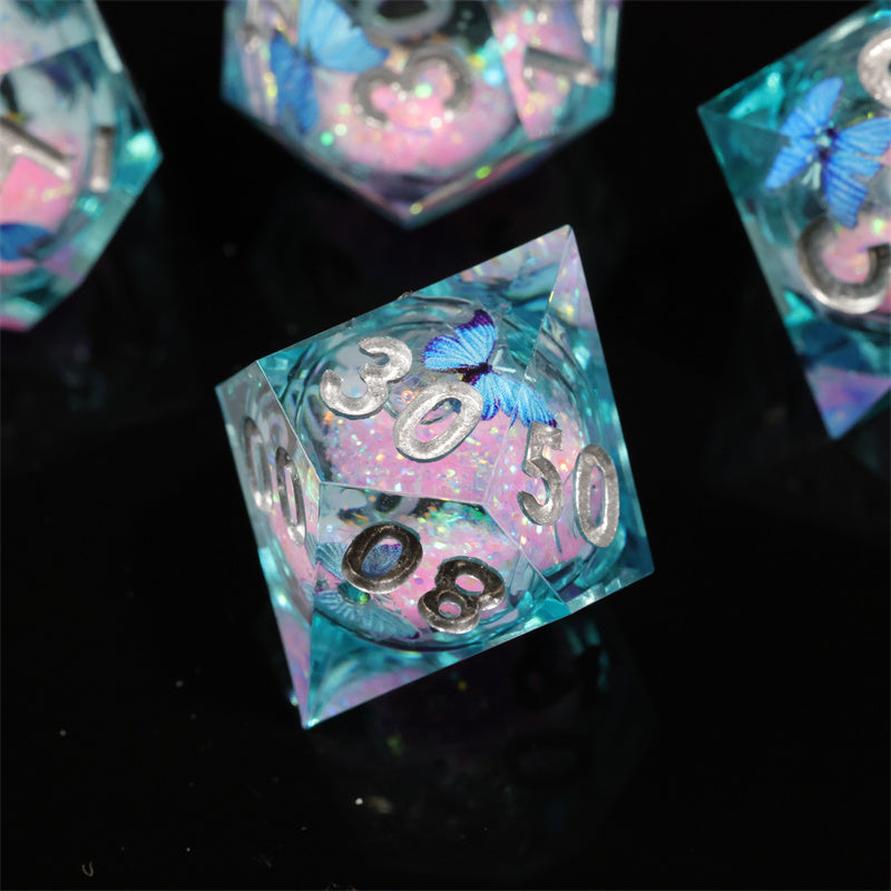Butterfly Handmade Sharp Edge 7 Piece Dice Set