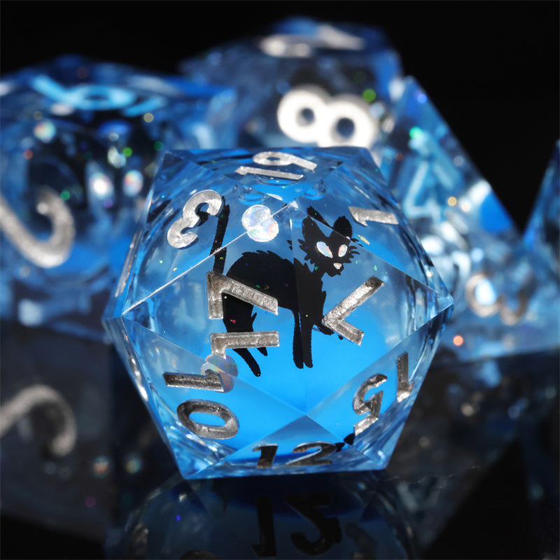 Black Cat Maze Handmade Sharp Edge 7 Piece Dice Set