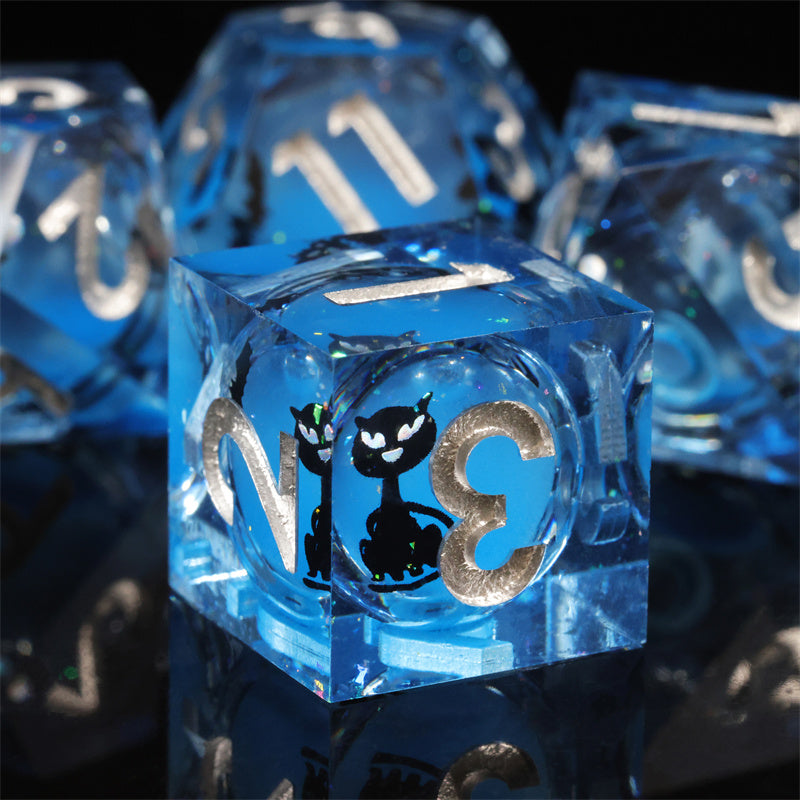 Black Cat Maze Handmade Sharp Edge 7 Piece Dice Set