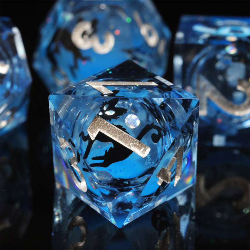 Black Cat Maze Handmade Sharp Edge 7 Piece Dice Set