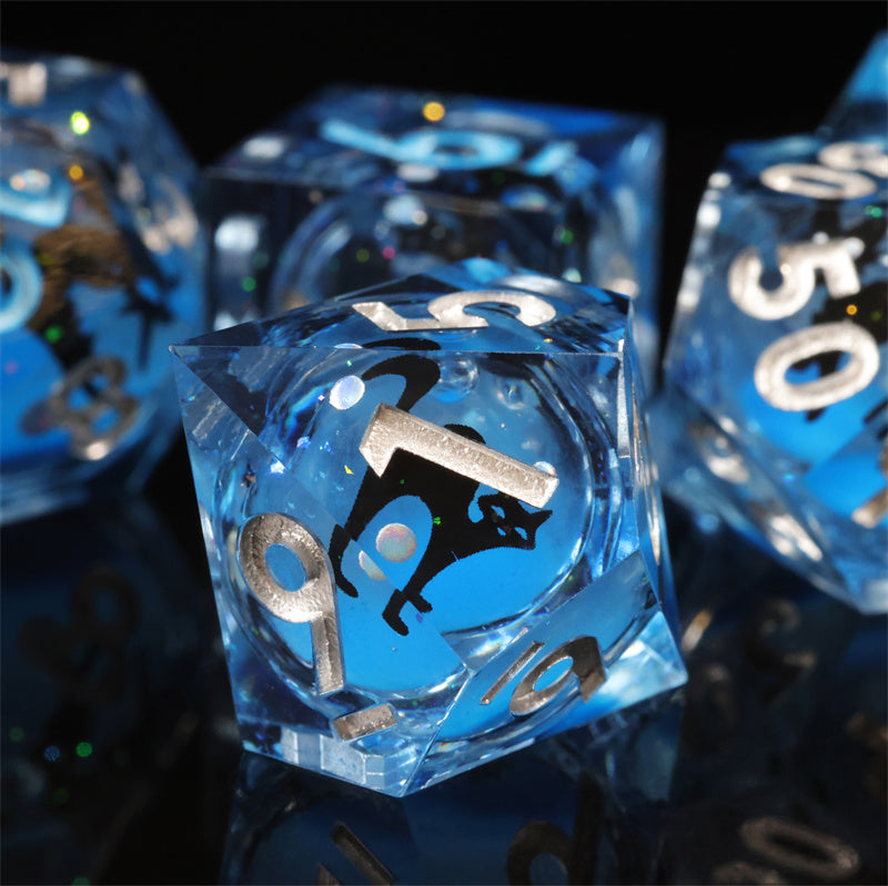 Black Cat Maze Handmade Sharp Edge 7 Piece Dice Set