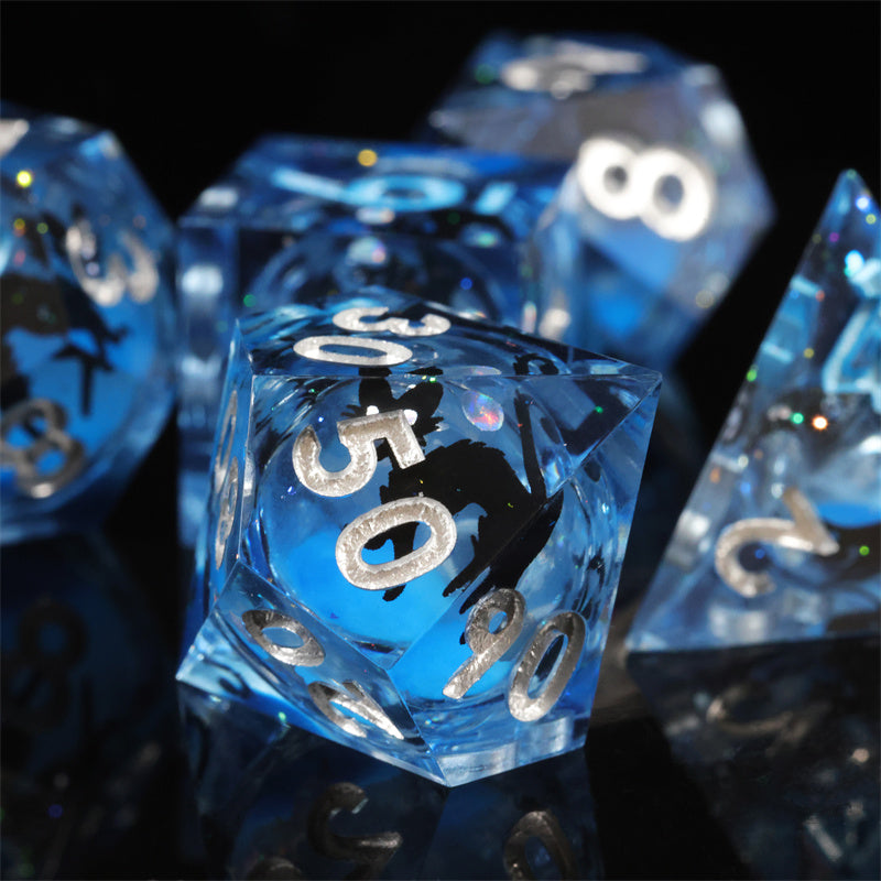 Black Cat Maze Handmade Sharp Edge 7 Piece Dice Set