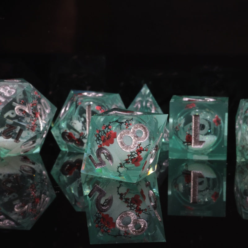 Liquid Core+Sticker Handmade Sharp Edge 7 Piece Dice Set
