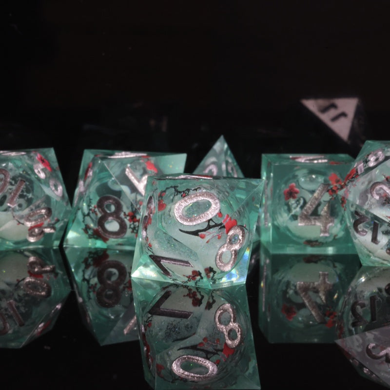 Liquid Core+Sticker Handmade Sharp Edge 7 Piece Dice Set