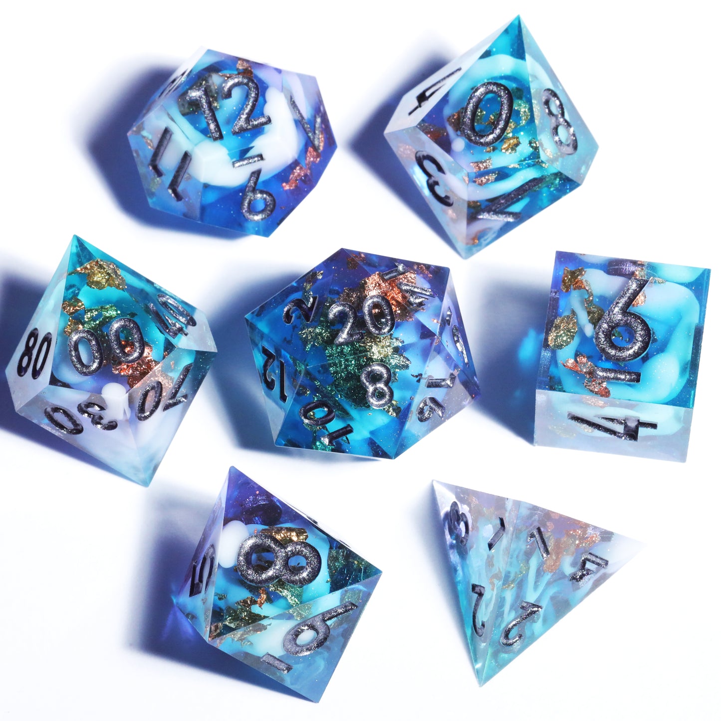 Ice Age Handmade Sharp Edge 7 Piece Resin d&d Dungeons and Dragons Dice Set