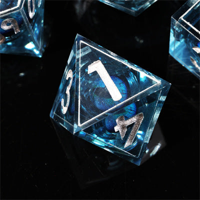 Blue Dragon Eye2 Handmade Sharp Edge 7 Piece Resin d&d Dungeons and Dragons Dice Set