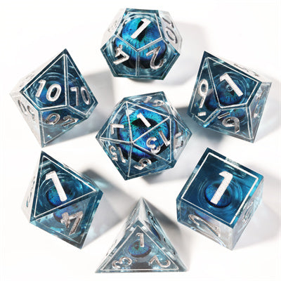 Blue Dragon Eye2 Handmade Sharp Edge 7 Piece Resin d&d Dungeons and Dragons Dice Set
