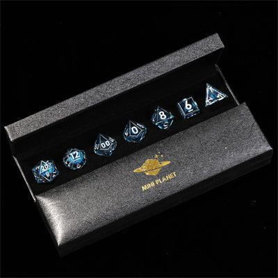 Blue Dragon Eye2 Handmade Sharp Edge 7 Piece Resin d&d Dungeons and Dragons Dice Set