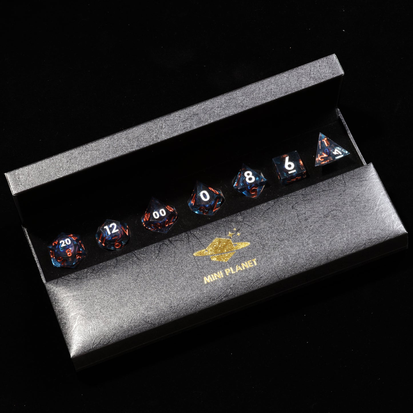 Fire Blue Dragon Eye2 Handmade Sharp Edge 7 Piece Resin d&d Dungeons and Dragons Dice Set