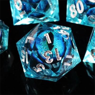 Blue Dragon Eye1 Handmade Sharp Edge 7 Piece Piece Resin d&d Dungeons and Dragons Dice Set