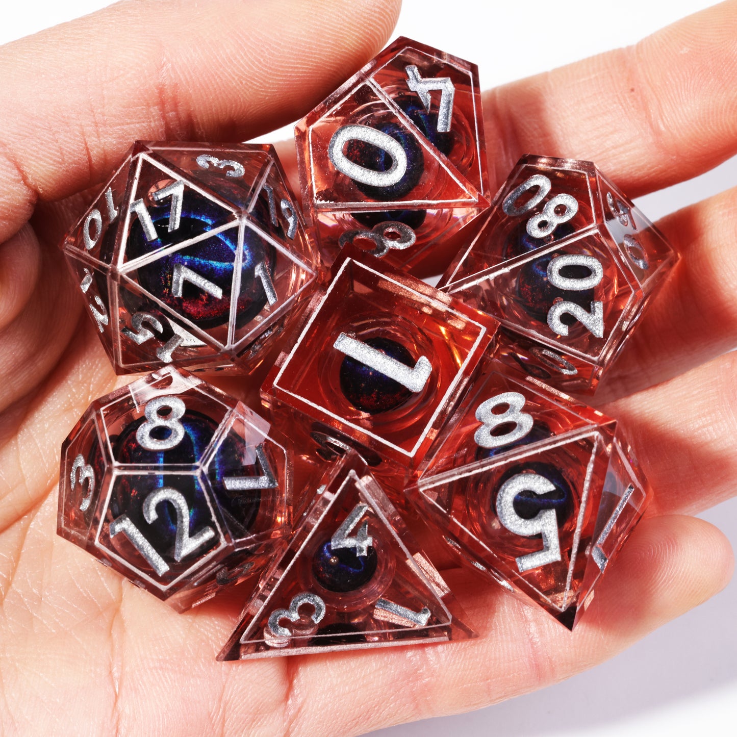 Fire Blue Dragon Eye3 Handmade Sharp Edge 7 Piece Resin d&d Dungeons and Dragons Dice Set