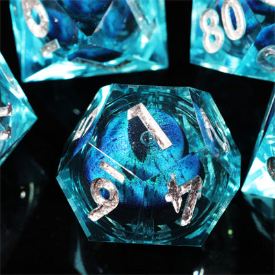 Blue Dragon Eye1 Handmade Sharp Edge 7 Piece Piece Resin d&d Dungeons and Dragons Dice Set