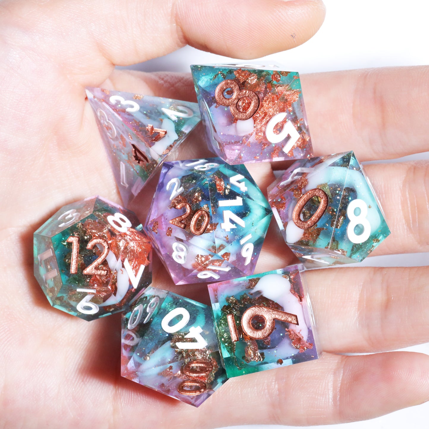Supernova Handmade Handmade Sharp Edge 7 Piece Reesin d&d Dungeons and Dragons Dice Set
