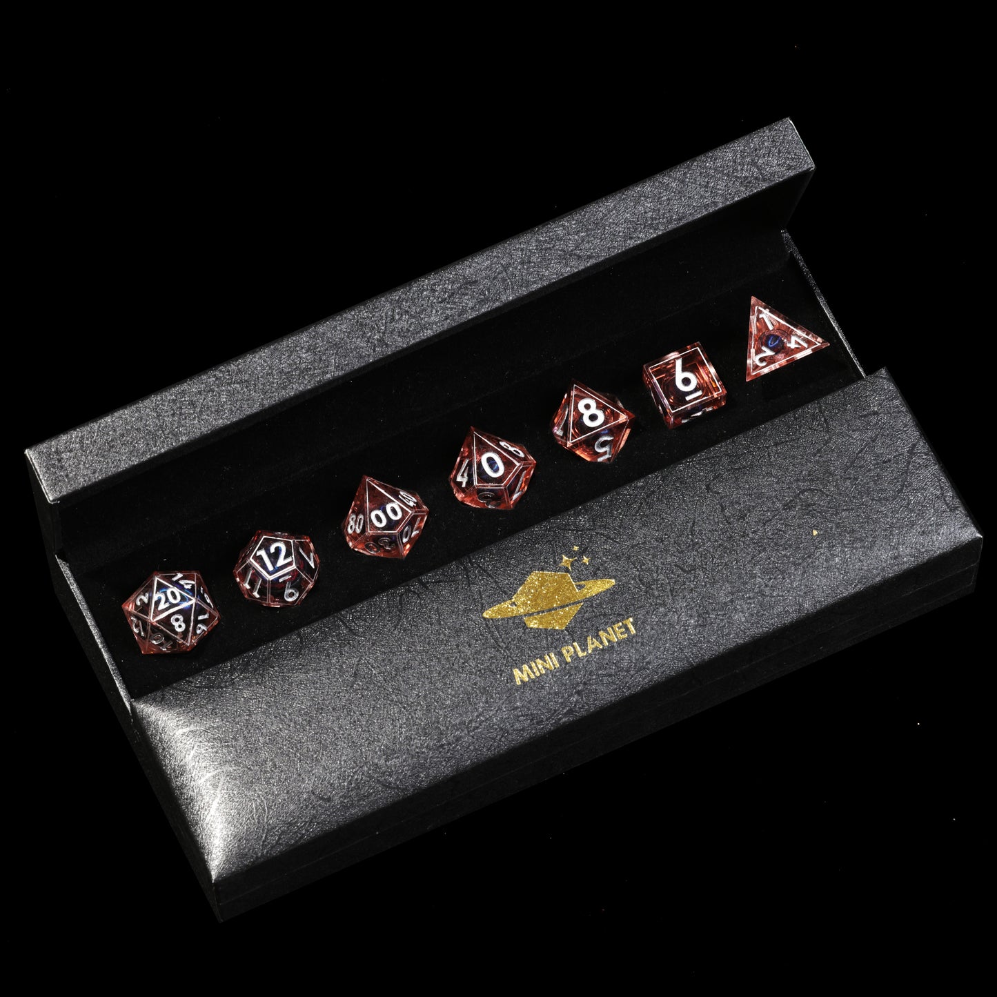 Fire Blue Dragon Eye3 Handmade Sharp Edge 7 Piece Resin d&d Dungeons and Dragons Dice Set