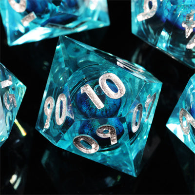 Blue Dragon Eye1 Handmade Sharp Edge 7 Piece Piece Resin d&d Dungeons and Dragons Dice Set