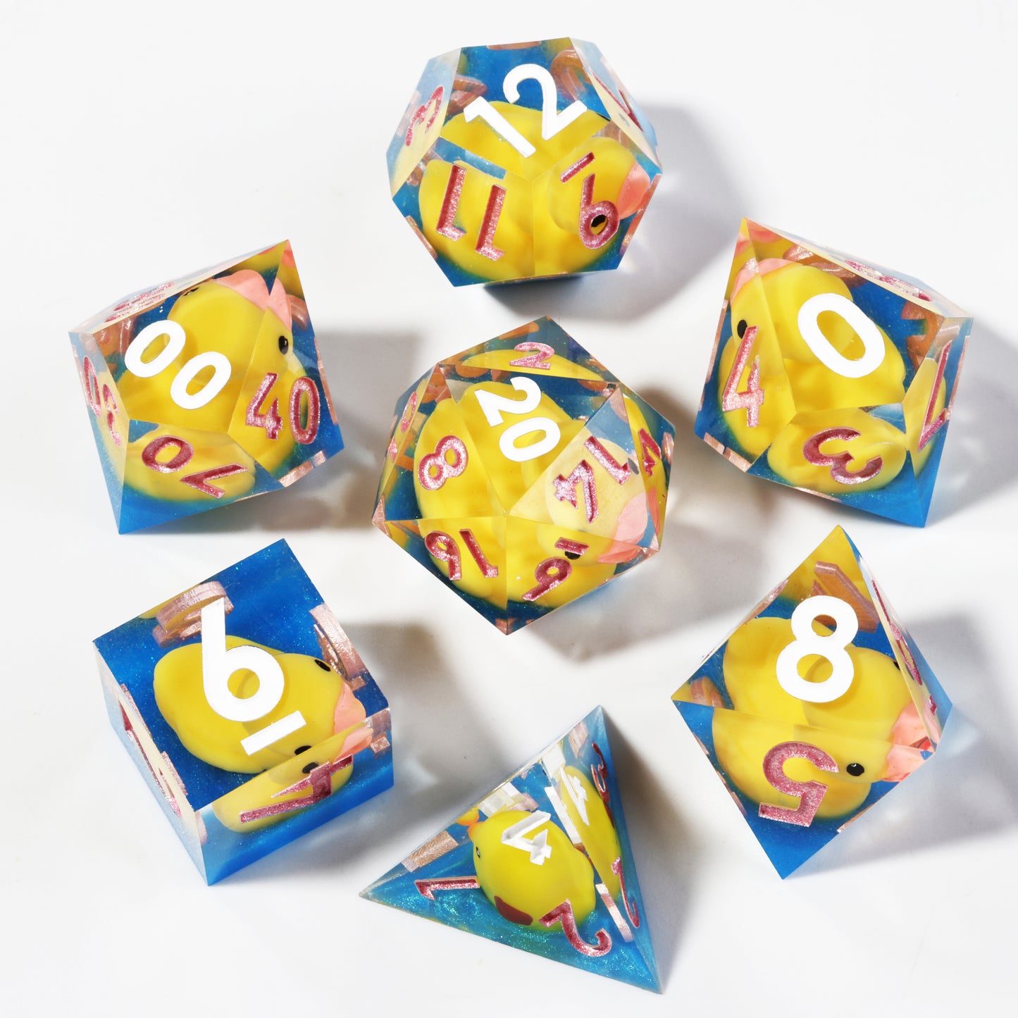 Yellow Ducks Handmade Sharp Edge 7 Piece Reesin d&d Dungeons and Dragons Dice Set