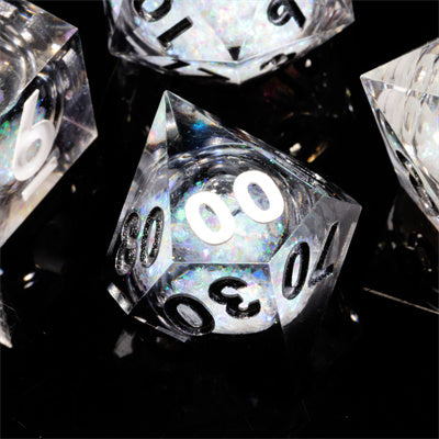 Liquid Core Ninjas Handmade Sharp Edge 7 Piece Resin d&d Dungeons and Dragons Dice Set