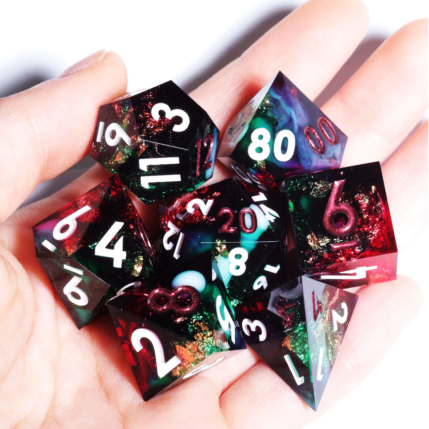 Abyss Handmade Sharp Edge 7 Piece Resin d&d Dungeons and Dragons Dice Set