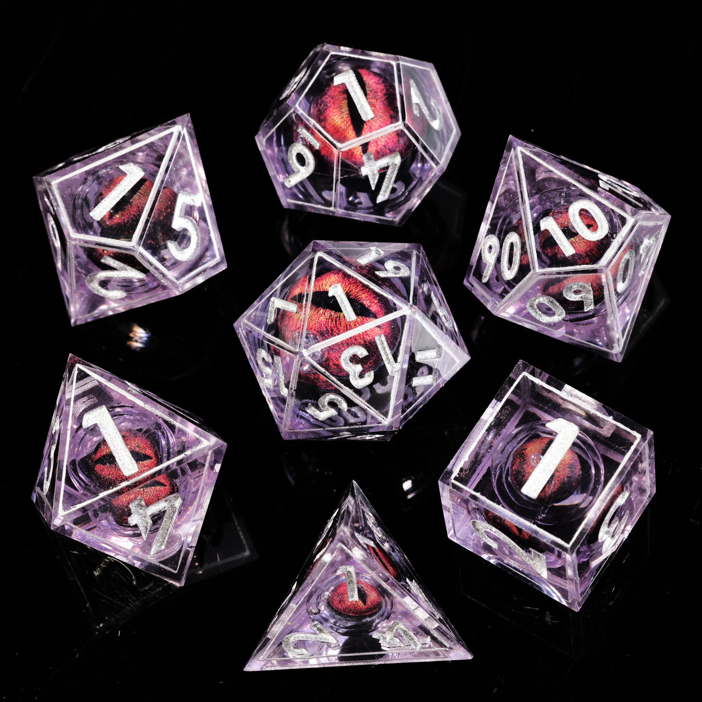 Red Dragon Eye1 Handmade Sharp Edge 7 Piec Reesin d&d Dungeons and Dragons Dice Set