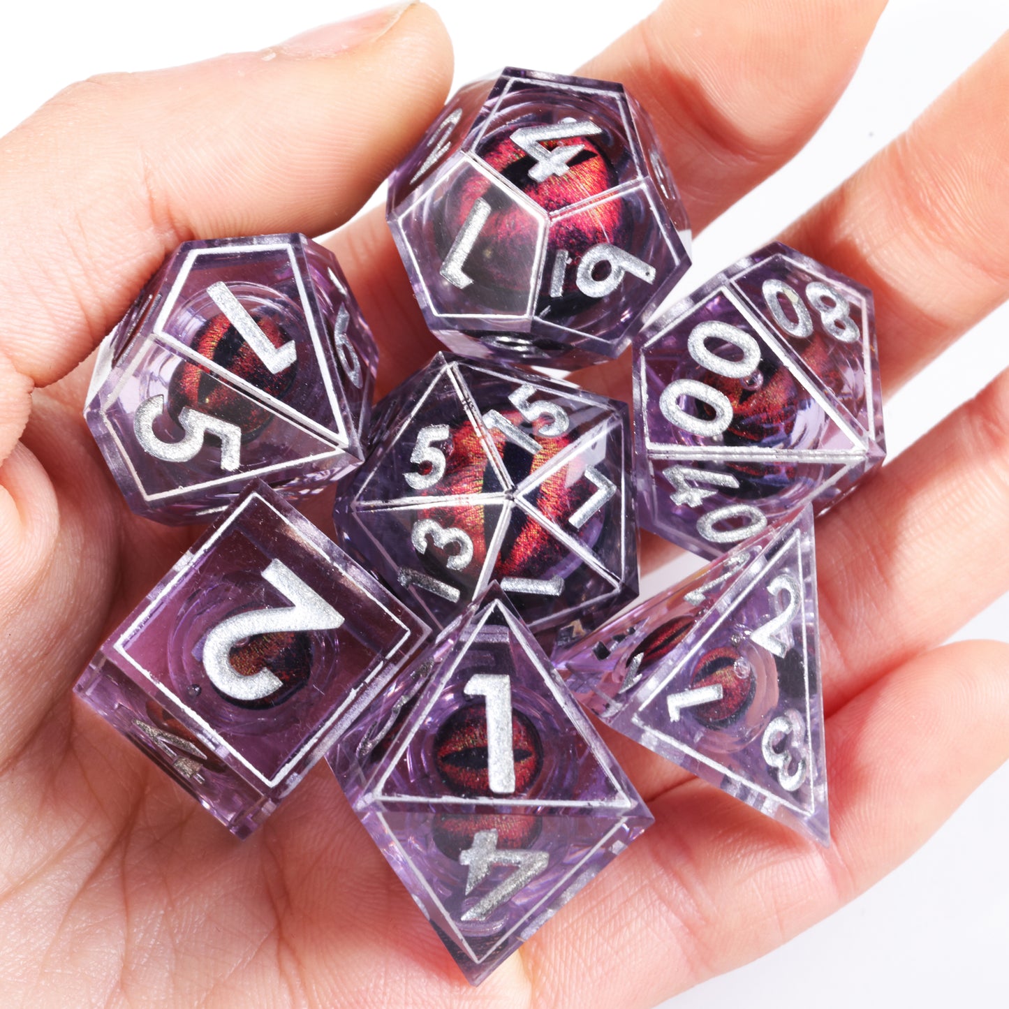 Red Dragon Eye1 Handmade Sharp Edge 7 Piec Reesin d&d Dungeons and Dragons Dice Set