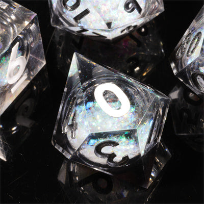 Liquid Core Ninjas Handmade Sharp Edge 7 Piece Resin d&d Dungeons and Dragons Dice Set