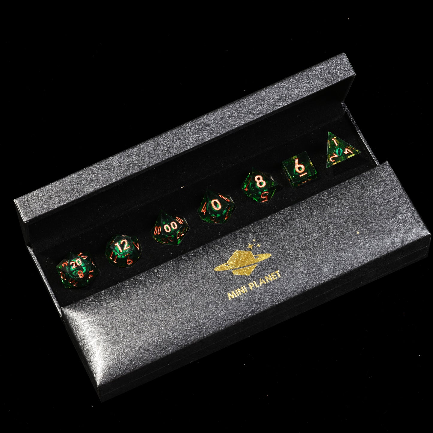 Green Dragon Eye2 Handmade Sharp Edge 7 Piece Resin d&d Dungeons and Dragons Dice Set