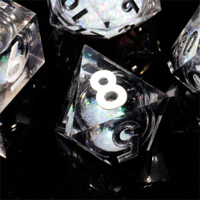 Liquid Core Ninjas Handmade Sharp Edge 7 Piece Resin d&d Dungeons and Dragons Dice Set