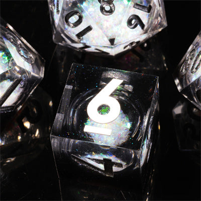 Liquid Core Ninjas Handmade Sharp Edge 7 Piece Resin d&d Dungeons and Dragons Dice Set