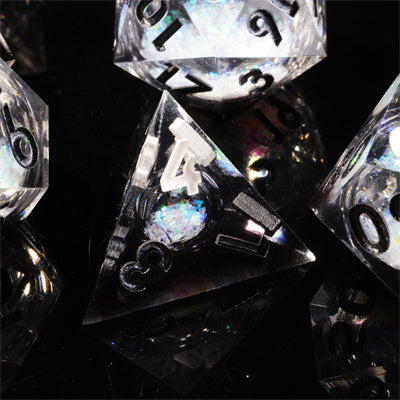 Liquid Core Ninjas Handmade Sharp Edge 7 Piece Resin d&d Dungeons and Dragons Dice Set