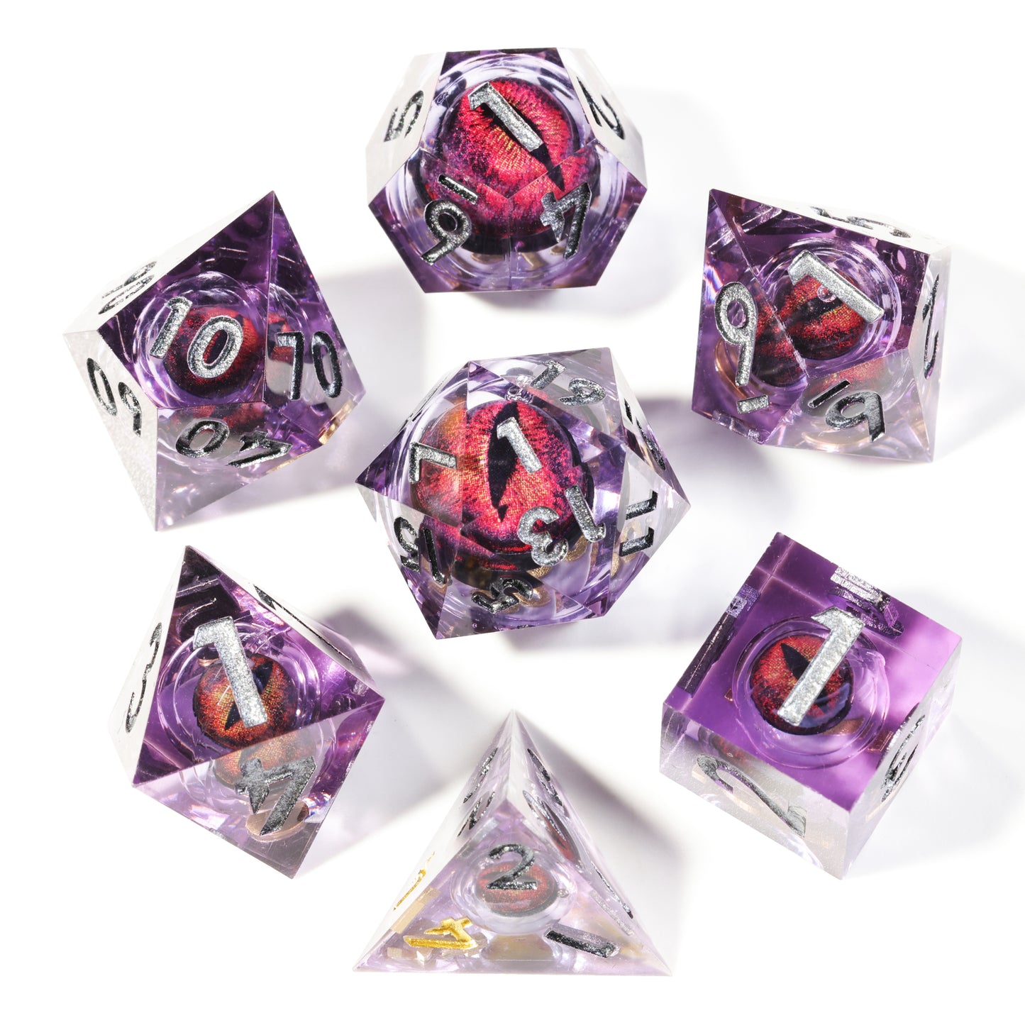 Red Dragon Eye3 Handmade Sharp Edge 7 Piec Reesin d&d Dungeons and Dragons Dice Set
