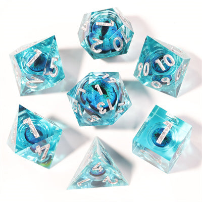 Blue Dragon Eye1 Handmade Sharp Edge 7 Piece Piece Resin d&d Dungeons and Dragons Dice Set