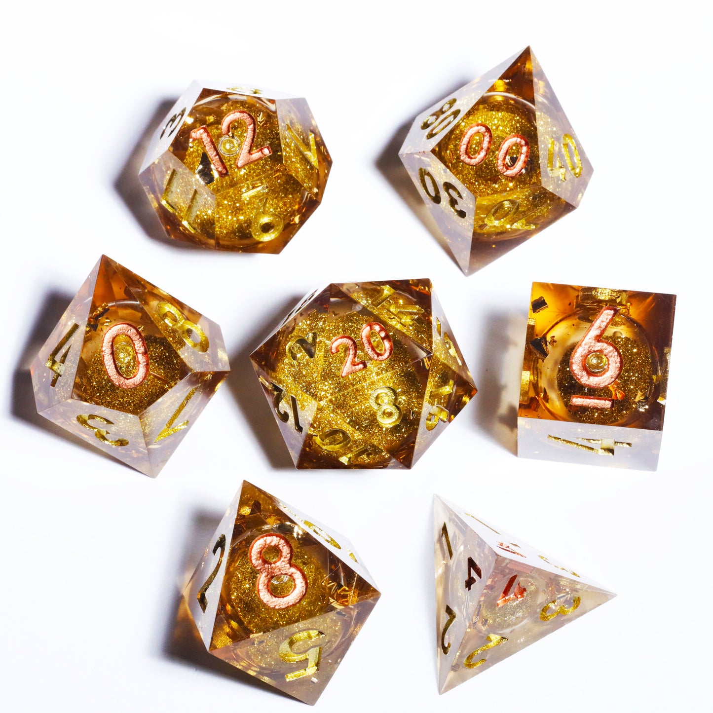 Golden Sand Handmade Sharp Edge 7 Piece Resin d&d Dungeons and Dragons Dice Set