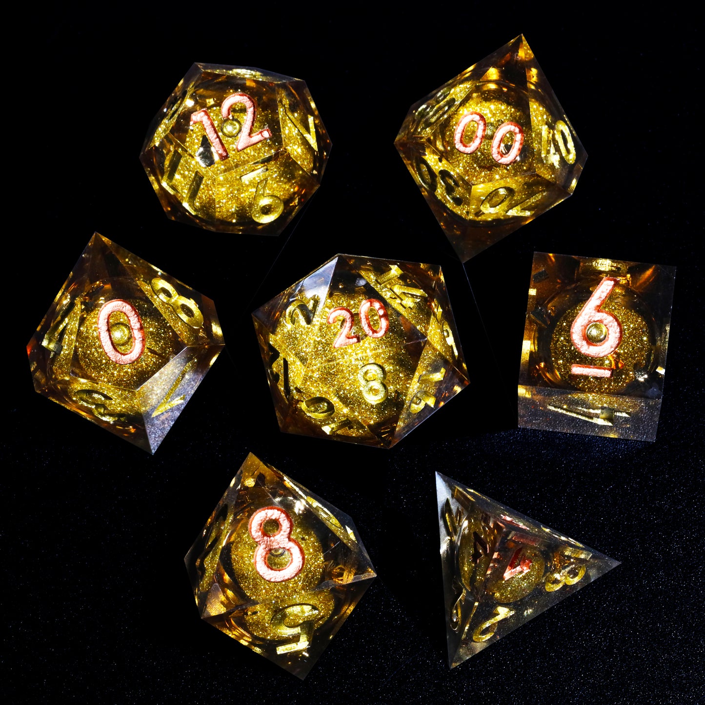 Golden Sand Handmade Sharp Edge 7 Piece Resin d&d Dungeons and Dragons Dice Set