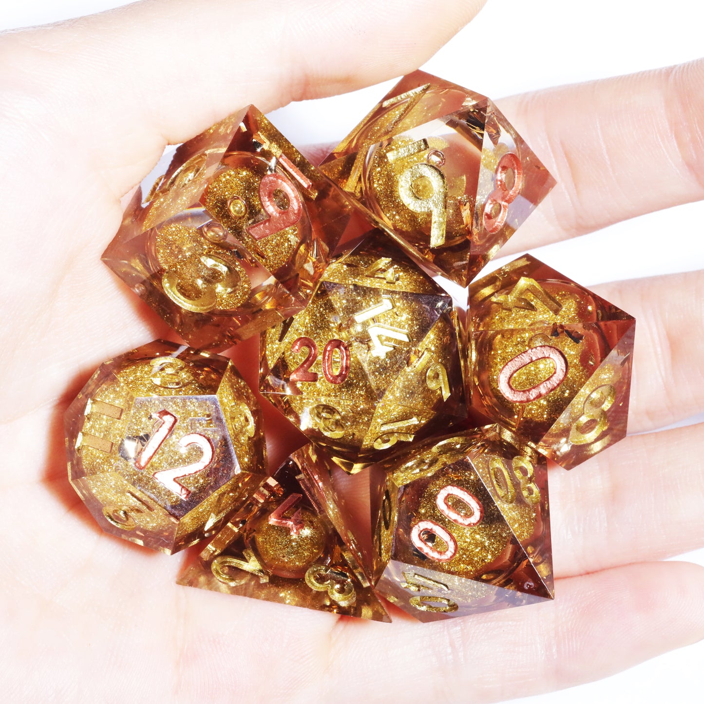 Golden Sand Handmade Sharp Edge 7 Piece Resin d&d Dungeons and Dragons Dice Set