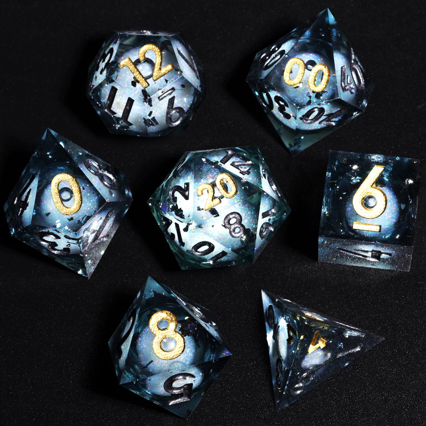 Nocturne Handmade Sharp Edge 7 Piece Resin d&d Dungeons and Dragons Dice Set