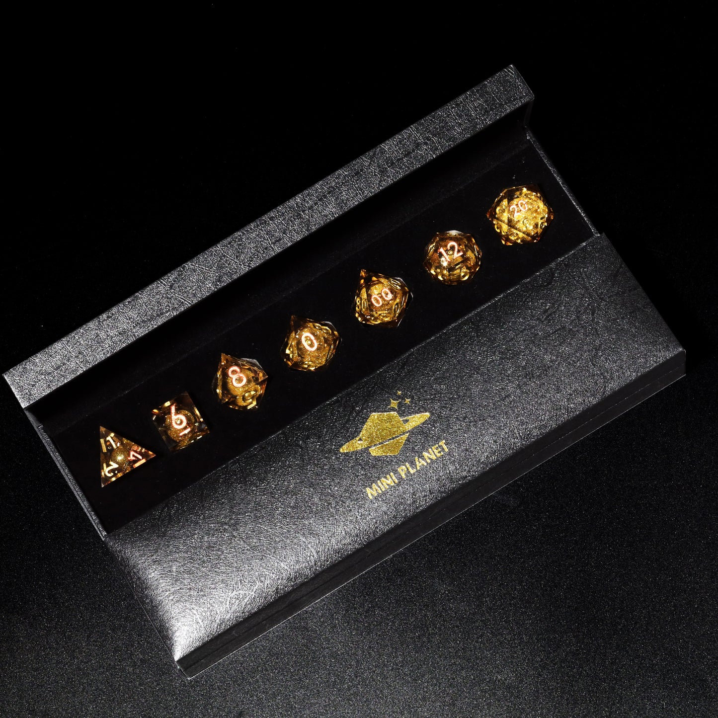 Golden Sand Handmade Sharp Edge 7 Piece Resin d&d Dungeons and Dragons Dice Set