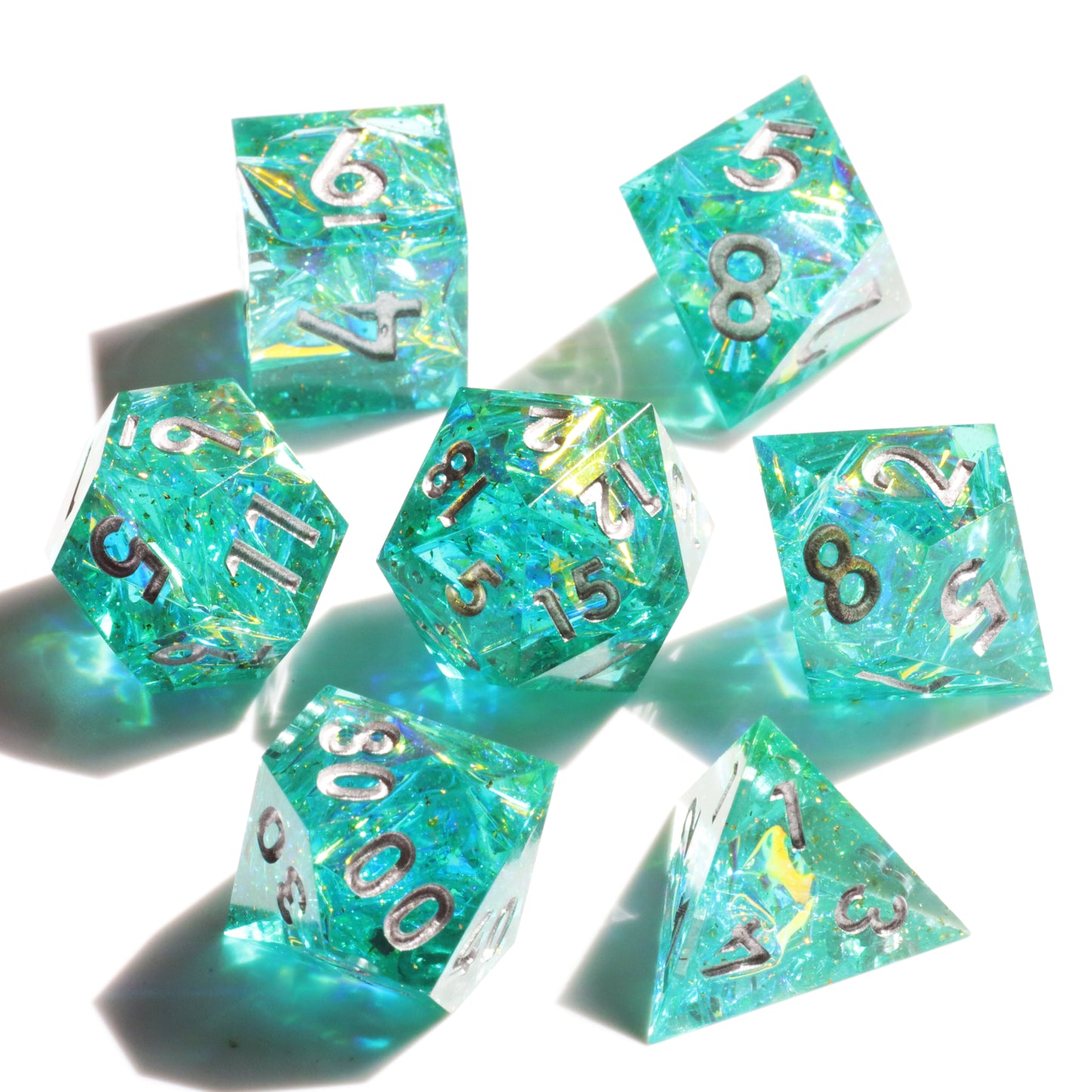 Blessed Beacon Handmade Sharp Edge 7 Piece Resin d&d Dungeons and Dragons Dice Set