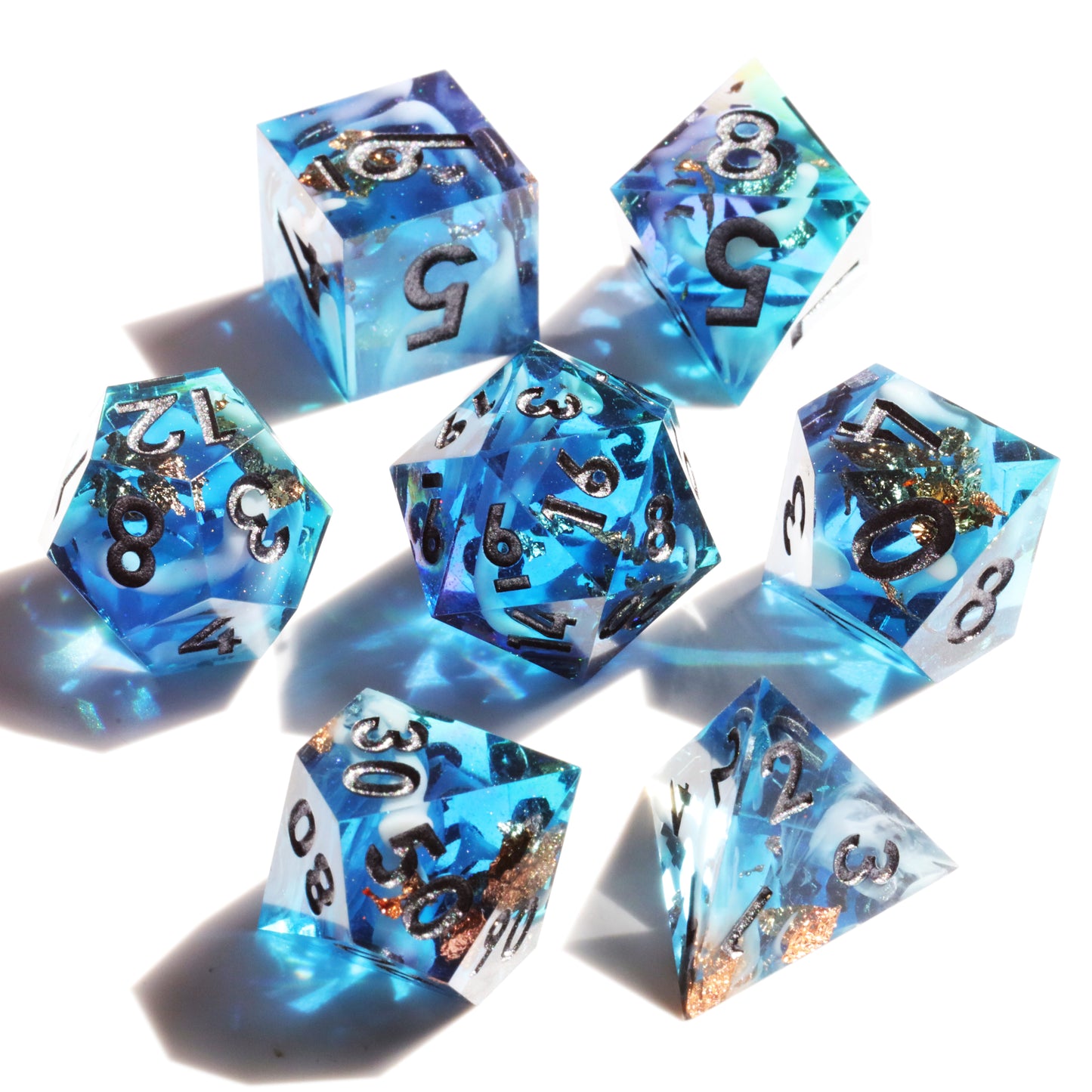 Ice Age Handmade Sharp Edge 7 Piece Resin d&d Dungeons and Dragons Dice Set