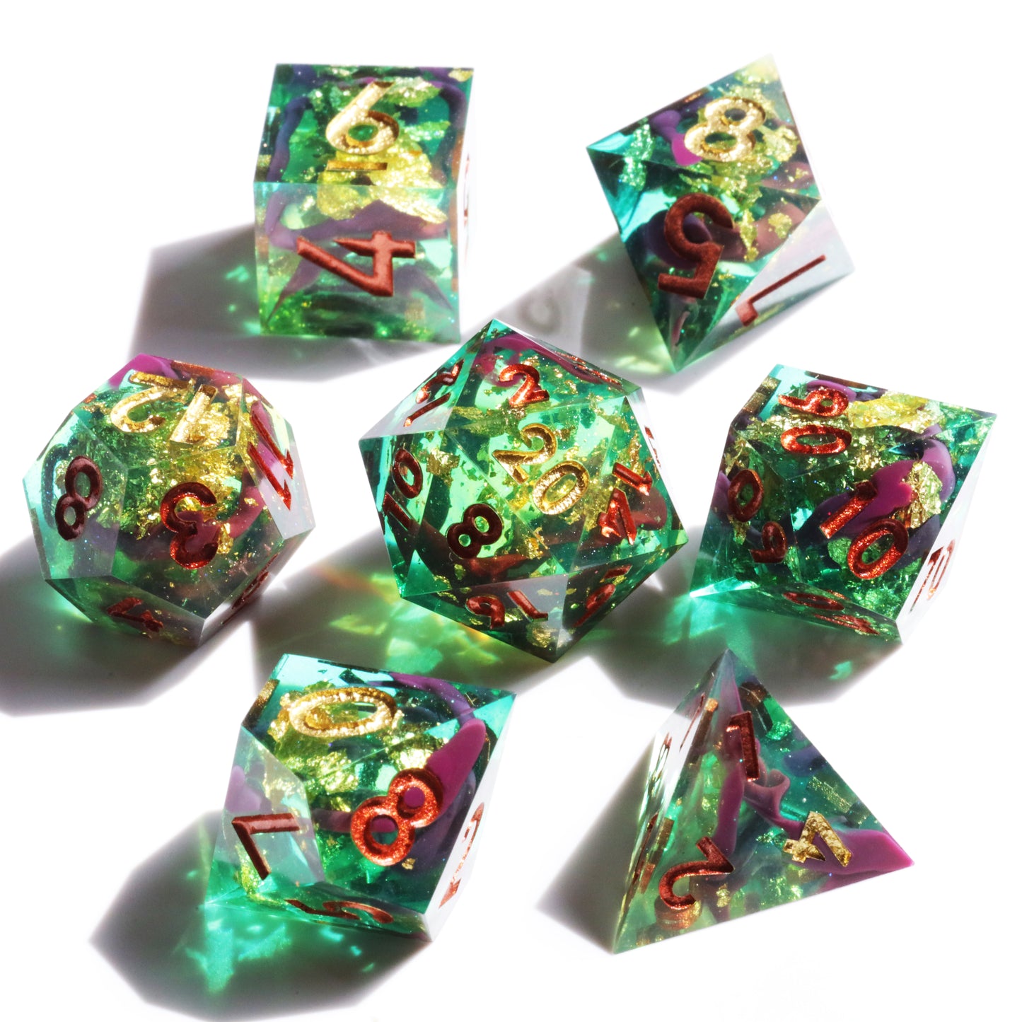 Jadeite Handmade Sharp Edge 7 Piece Resin d&d Dungeons and Dragons Dice Set