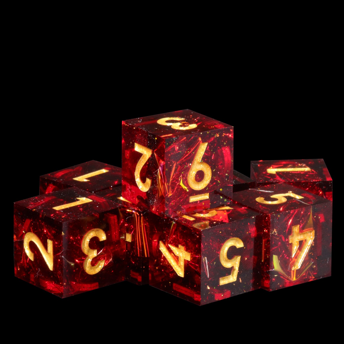 Galaxy Red Handmade Sharp Edge 7 Piece Resin d&d Dungeons and Dragons Dice Set