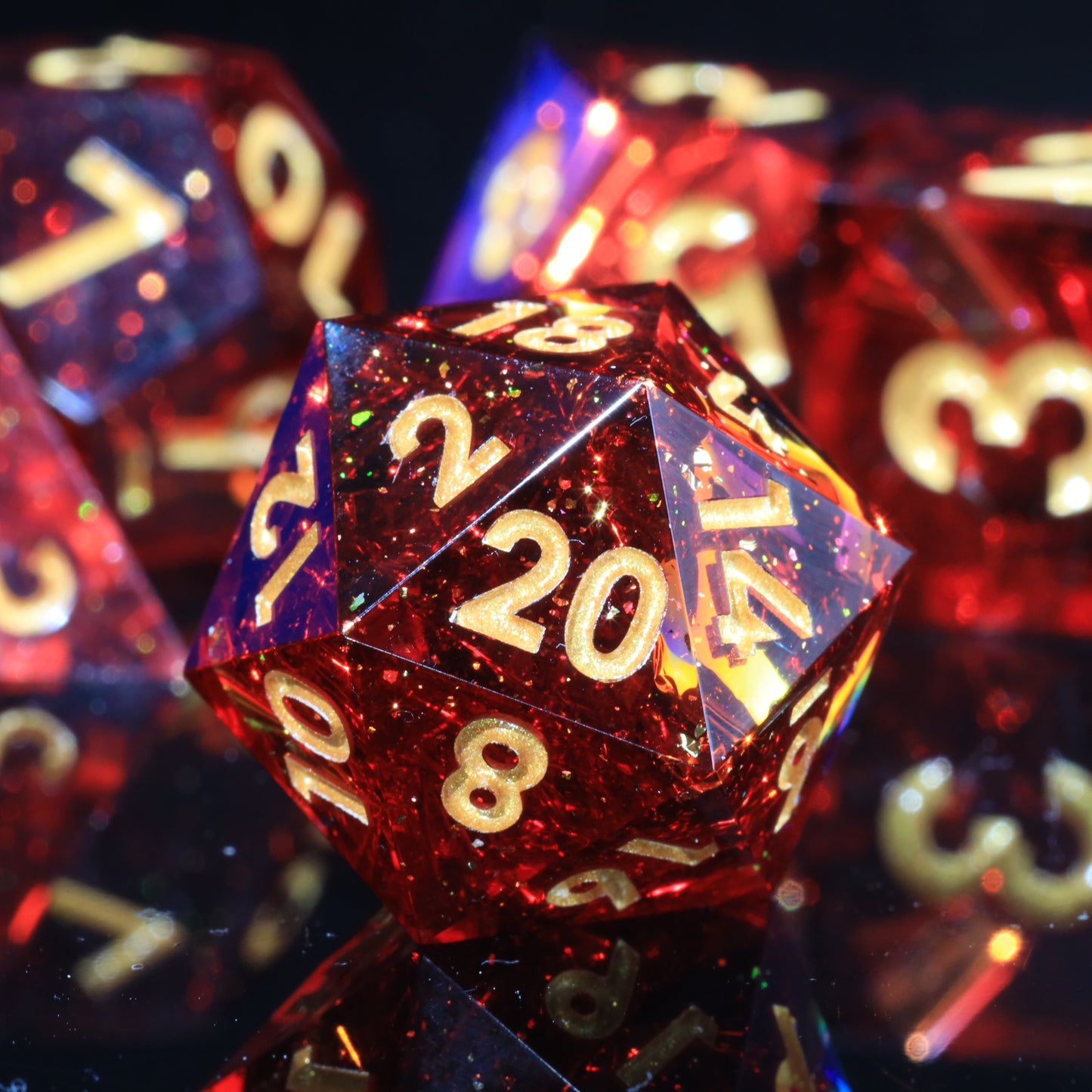 Galaxy Red Handmade Sharp Edge 7 Piece Resin d&d Dungeons and Dragons Dice Set