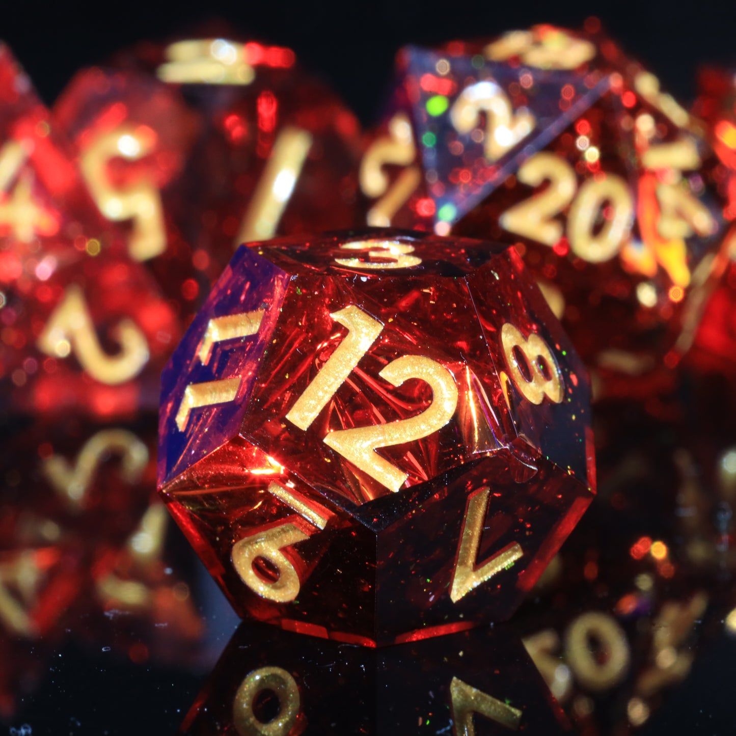 Galaxy Red Handmade Sharp Edge 7 Piece Resin d&d Dungeons and Dragons Dice Set