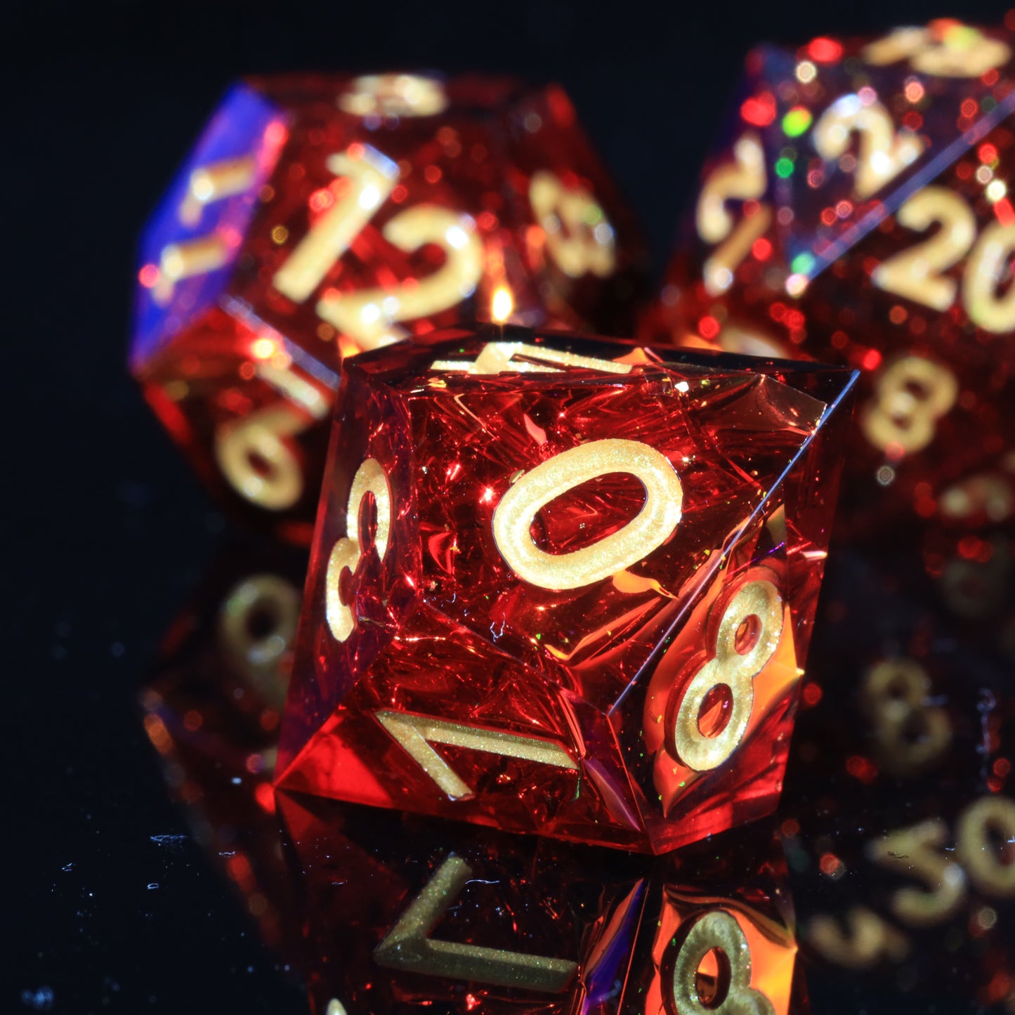Galaxy Red Handmade Sharp Edge 7 Piece Resin d&d Dungeons and Dragons Dice Set