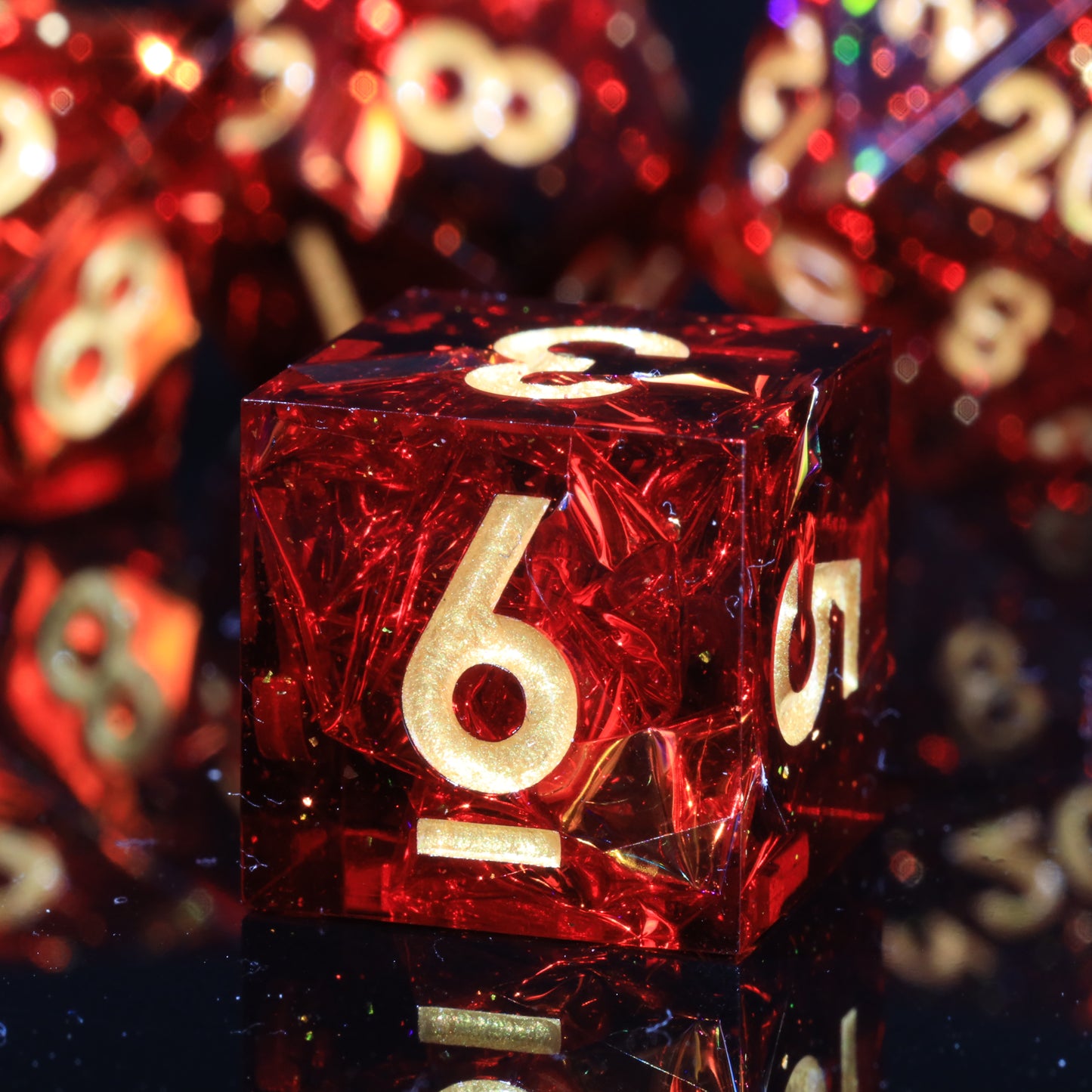 Galaxy Red Handmade Sharp Edge 7 Piece Resin d&d Dungeons and Dragons Dice Set